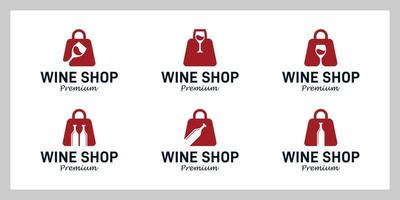 ensemble de du vin verre magasin logo conception modèle avec achats sac, du vin bouteille graphique conception illustration. icône, symbole, créatif. vecteur