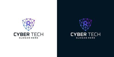 cyber technologie logo conception modèle avec initiale lettre r graphique conception vecteur illustration. symbole pour technologie, sécurité, l'Internet, système, artificiel intelligence et ordinateur.