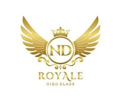 d'or lettre nd modèle logo luxe or lettre avec couronne. monogramme alphabet . magnifique Royal initiales lettre. vecteur