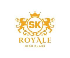 d'or lettre sk modèle logo luxe or lettre avec couronne. monogramme alphabet . magnifique Royal initiales lettre. vecteur