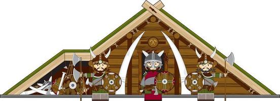 mignonne dessin animé viking guerriers à propriété norrois histoire illustration vecteur