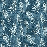 fond bleu avec des feuilles de palmier et de monstera vecteur