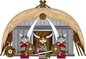 mignonne dessin animé viking guerriers à propriété norrois histoire illustration vecteur