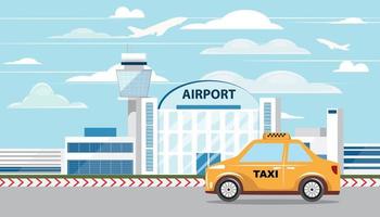 illustration de une Jaune Taxi conduite suivant à le aéroport bâtiment. vecteur