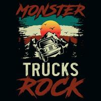 monstre camions Montagne aventures T-shirt conception vecteur