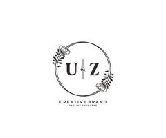 initiale uz des lettres main tiré féminin et floral botanique logo adapté pour spa salon peau cheveux beauté boutique et cosmétique entreprise. vecteur