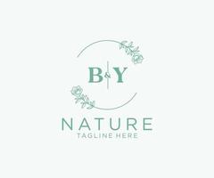 initiale par des lettres botanique féminin logo modèle floral, modifiable premade monoline logo adapté, luxe féminin mariage l'image de marque, entreprise. vecteur