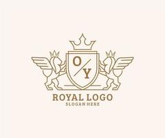 initiale oy lettre Lion Royal luxe héraldique, crête logo modèle dans vecteur art pour restaurant, royalties, boutique, café, hôtel, héraldique, bijoux, mode et autre vecteur illustration.
