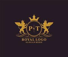 initiale pt lettre Lion Royal luxe héraldique, crête logo modèle dans vecteur art pour restaurant, royalties, boutique, café, hôtel, héraldique, bijoux, mode et autre vecteur illustration.