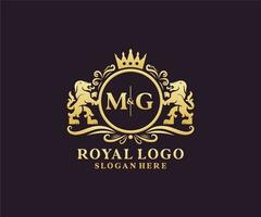 modèle de logo de luxe royal lion lettre initiale mg dans l'art vectoriel pour le restaurant, la royauté, la boutique, le café, l'hôtel, l'héraldique, les bijoux, la mode et d'autres illustrations vectorielles.