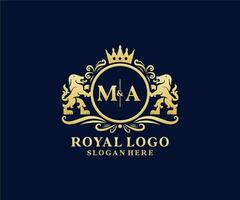 modèle initial de logo de luxe ma lettre lion royal dans l'art vectoriel pour le restaurant, la royauté, la boutique, le café, l'hôtel, l'héraldique, les bijoux, la mode et d'autres illustrations vectorielles.