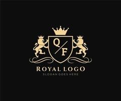 initiale qf lettre Lion Royal luxe héraldique, crête logo modèle dans vecteur art pour restaurant, royalties, boutique, café, hôtel, héraldique, bijoux, mode et autre vecteur illustration.