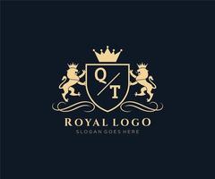 initiale qt lettre Lion Royal luxe héraldique, crête logo modèle dans vecteur art pour restaurant, royalties, boutique, café, hôtel, héraldique, bijoux, mode et autre vecteur illustration.