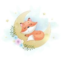 mignon petit renard dormant sur la lune vecteur