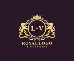 modèle initial de logo de luxe lv lettre lion royal dans l'art vectoriel pour le restaurant, la royauté, la boutique, le café, l'hôtel, l'héraldique, les bijoux, la mode et d'autres illustrations vectorielles.