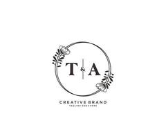 initiale ta des lettres main tiré féminin et floral botanique logo adapté pour spa salon peau cheveux beauté boutique et cosmétique entreprise. vecteur