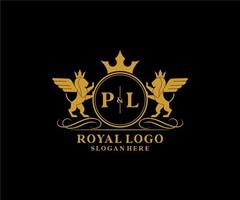 initiale PL lettre Lion Royal luxe héraldique, crête logo modèle dans vecteur art pour restaurant, royalties, boutique, café, hôtel, héraldique, bijoux, mode et autre vecteur illustration.