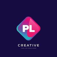 PL initiale logo avec coloré modèle vecteur