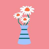 vecteur encore la vie avec marguerites dans une vase. mignonne fleurs dans une bleu vase. printemps minimaliste illustration. bouquet de camomilles. rose isolé Contexte.