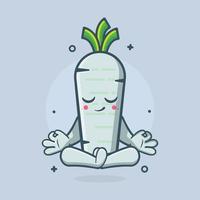 calme blanc un radis légume personnage mascotte avec yoga méditation pose isolé dessin animé dans plat style conception vecteur