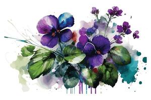 aquarelle vibrant violettes fleur illustration pour social médias les publicités, affiches, bannières, et livre couvertures conception vecteur