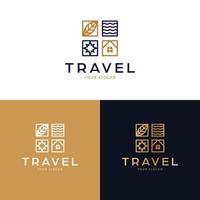 Voyage vecteur logo conception. étoile, feuille, mer et maison réel biens logotype. abstrait formes logo modèle.