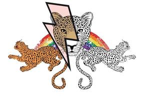 foudre symbole T-shirt conception avec léopard tête et arc-en-ciel. vecteur illustration pour gay fierté journée.