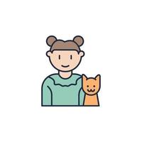 fille avec chat dessin animé vecteur icône