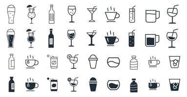 boisson Icônes vecteur illustration ensemble. thé, café, cacao, tasses, bouteille, verre, et plus