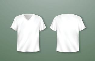 3d blanc col en v T-shirt maquette vecteur