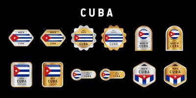 fabriqué dans Cuba étiqueter, timbre, badge, ou logo. avec le nationale drapeau de Cuba. sur platine, or, et argent couleurs. prime et luxe emblème vecteur