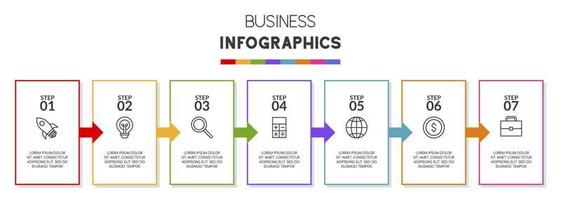 infographie conception modèle et Icônes avec sept les options ou sept pas vecteur