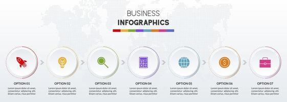 infographie conception modèle et Icônes avec sept les options ou sept pas vecteur