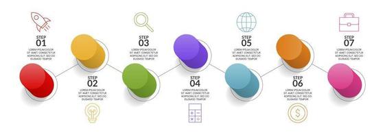 infographie conception modèle et Icônes avec sept les options ou sept pas vecteur