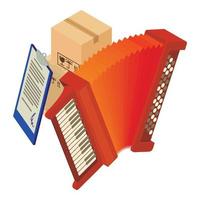 accordéon icône isométrique vecteur. populaire musical instrument près boîte et presse-papiers vecteur