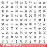 100 vol Icônes ensemble, contour style vecteur