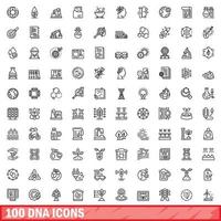 100 ADN Icônes ensemble, contour style vecteur