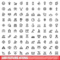 100 futur Icônes ensemble, contour style vecteur