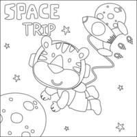 vecteur illustration de mignonne dessin animé astronautes peu animal dans espace, puéril conception pour des gamins activité coloration livre ou page.