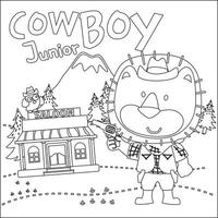 vecteur illustration de mignonne animal cow-boy avec lasso et et cheval. puéril conception pour des gamins activité coloration livre ou page.