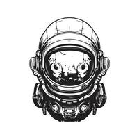 astronaute casque, ancien logo concept noir et blanc couleur, main tiré illustration vecteur