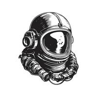 astronaute casque, ancien logo concept noir et blanc couleur, main tiré illustration vecteur
