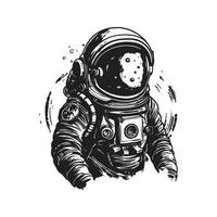 astronaute, ancien logo concept noir et blanc couleur, main tiré illustration vecteur