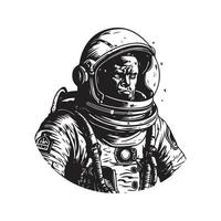 astronaute, ancien logo concept noir et blanc couleur, main tiré illustration vecteur