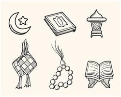 Ramadan arabe islamique fête icône ensemble vecteur illustration silhouette style icône