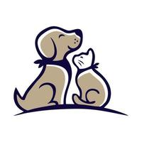 une intelligent, mignonne et adorable chien et chat illustration logo vecteur