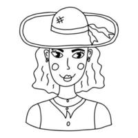 mignonne dessin animé abstrait griffonnage fille dans le chapeau portrait isolé sur blanc Contexte. femme affronter. vecteur