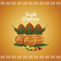 illustration vectorielle de gudi padwa avec fond kalashand doré vecteur