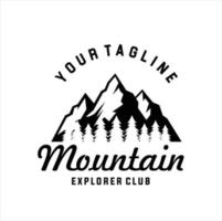 montagnes logo emblème vecteur illustration. Extérieur aventure expédition, montagnes silhouette chemise, impression timbre. ancien typographie