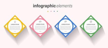 modèle de conception d'étiquettes infographiques vectorielles avec icônes et 4 options ou étapes. peut être utilisé pour le diagramme de processus, les présentations, la mise en page du flux de travail, la bannière, l'organigramme, le graphique d'informations. vecteur